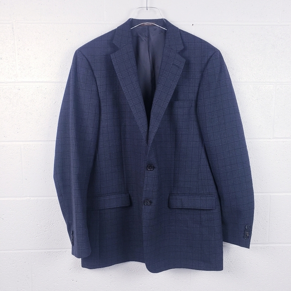 Hart Schaffner Marx Men's 44L 2 Button Blazer Window Pane Plaid Wool Sports Coat